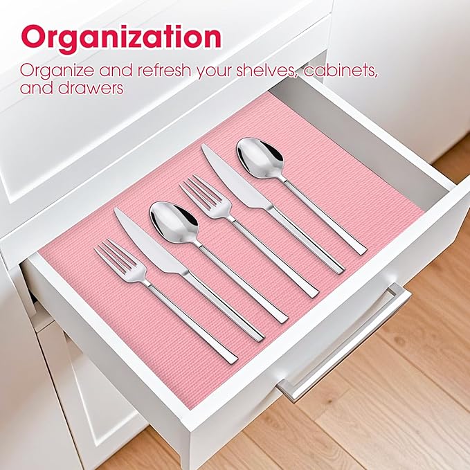 ALIUNI Drawer and Shelf Liner, Non-Slip Kitchen Cabinet Liners Non-Adhesive Thick Strong Grip Waterproof Washable Mats Protect Dresser Shelves Cupboard Bathroom Cabinets, Pink, 24 in X 10 FT