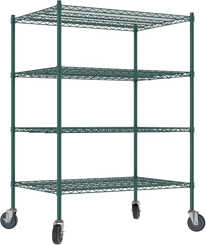 Commercial NSF Listed Green Epoxy Mobile Wire Shelving Kit 30" x 42" x 60", with 4 Shelves Perfect for Warehouse, Walk-in Refrigerator, Freezer, Grocery Store, Restaurant, Dishroom
