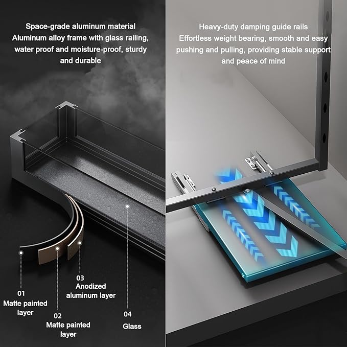 WIGING 4-Tier Narrow Cabinet Pull-Out Basket, High Cabinet Pull-Out Storage Rack with Adjustable Dividers for Kitchen Bathroom Pantry, Single-Layer Load Capacity: 15kg(24.7x45x133cm)