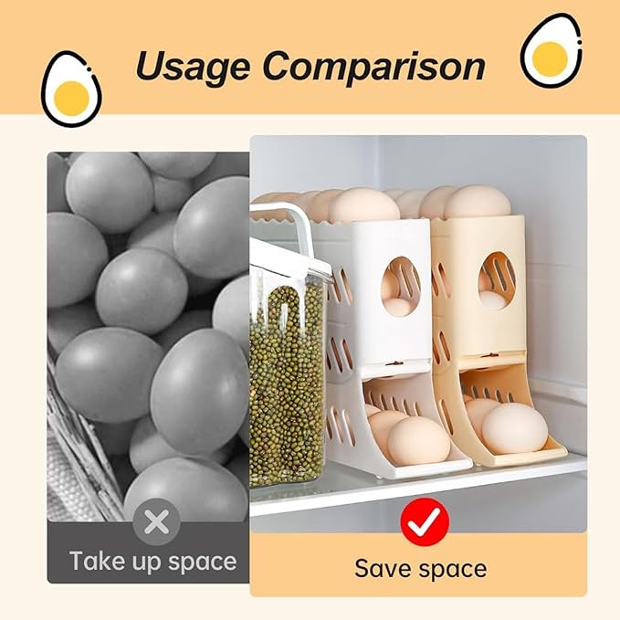 2026 New Egg Holder for Fridge, Automatic Rolling 2-Tier Large Capacity Egg Dispenser for Refrigerator, Space Saving 30 Eggs Storage Organizer for Kitchen Countertop & Cabinet (Yellow)