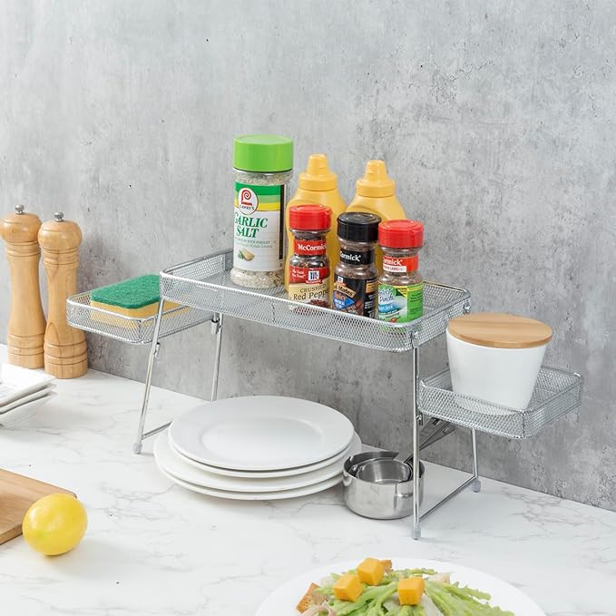 MyGift Chrome Plated Metal Over The Sink Organizer Shelf Rack, 3 Tiered Bathroom or Kitchen Sink Storage Display Caddy