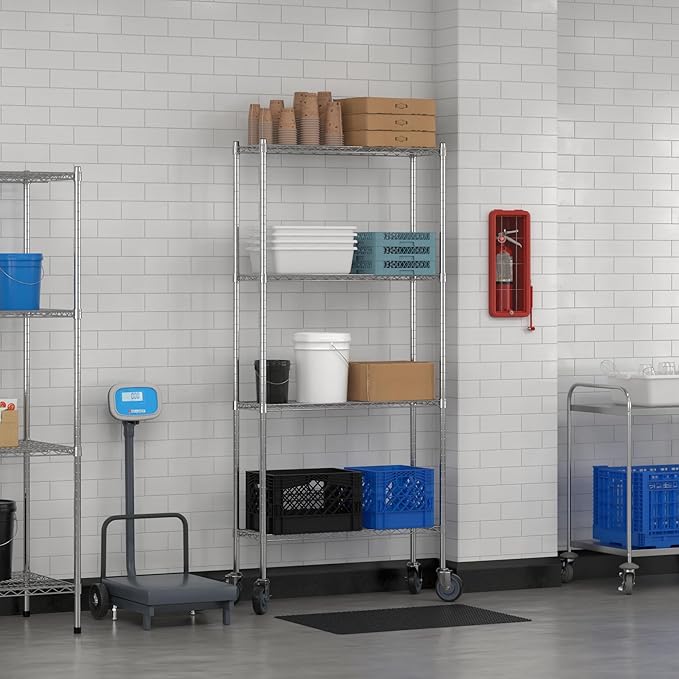 Commercial NSF Listed Chrome Mobile Wire Shelving Kit 12" x 36" x 80", with 4 Shelves Perfect for Warehouse, Walk-in Refrigerator, Freezer, Grocery Store, Restaurant, Dishroom