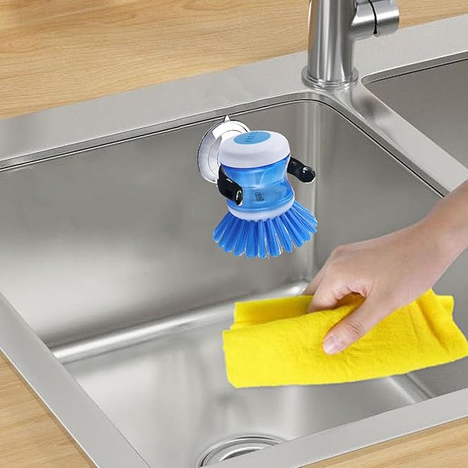 Soap Dispensing Palm Brush Holder Dish Brush Holder for Kitchen Dish with Soap Dispenser Pot with a Traceless Suction Cup (Big)
