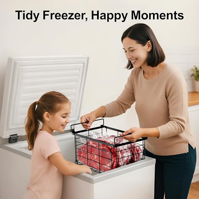 iSPECLE Freezer Organizer - for 5 to 7 Cu.Ft Chest Freezer, 6 Pack Easy Access Stackable Freezer Organizer Bins with Handles, Heavy Duty for Meat and Frozen Food, Assembly Required, Black