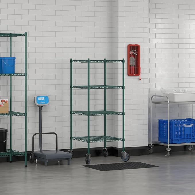 Commercial NSF Listed Green Epoxy Mobile Wire Shelving Kit 24" x 24" x 60", with 4 Shelves Perfect for Warehouse, Walk-in Refrigerator, Freezer, Grocery Store, Restaurant, Dishroom