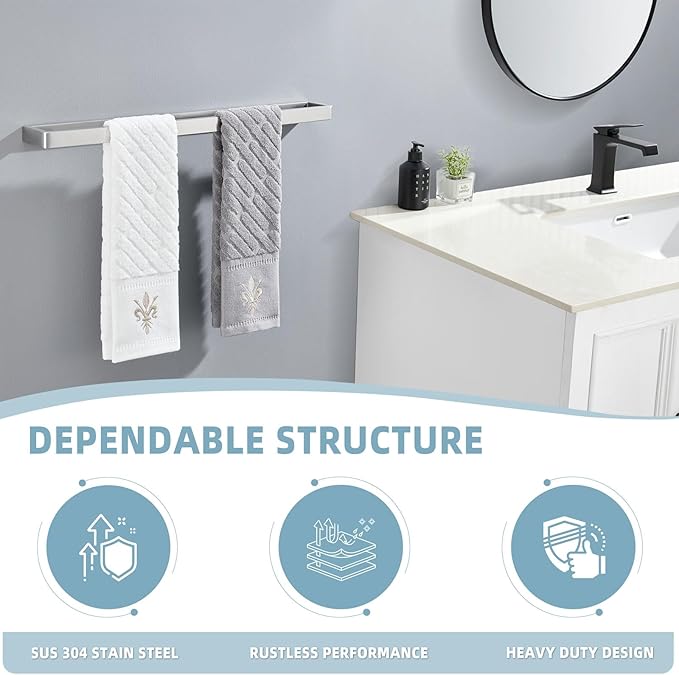 Angle Simple Towel Bar Brushed Nickel, SUS 304 Bath Towel Rack Holder for Bathroom Wall Mounted Storage Rail, 22.76"