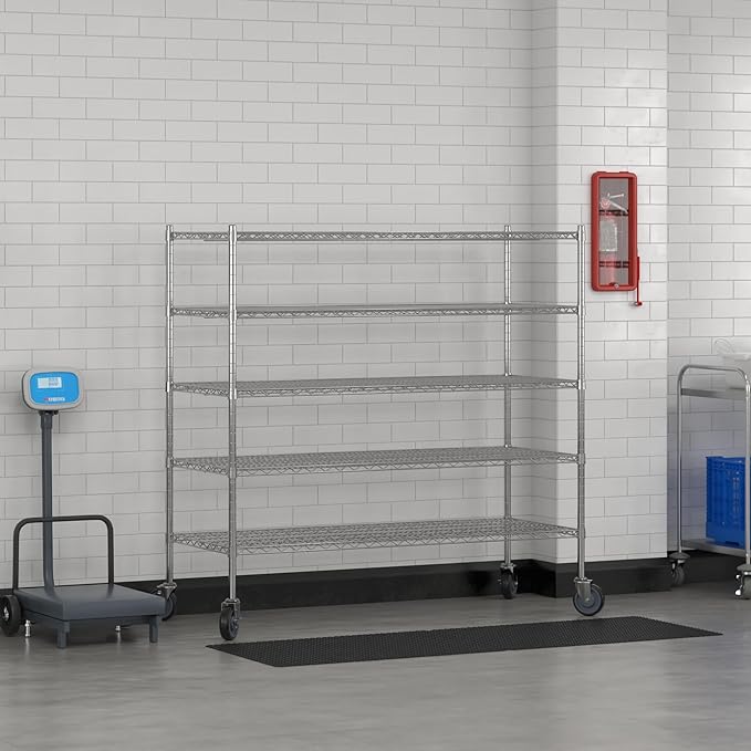 Commercial NSF Listed Chrome Mobile Wire Shelving Kit 24" x 60" x 60", with 5 Shelves Perfect for Warehouse, Walk-in Refrigerator, Freezer, Grocery Store, Restaurant, Dishroom