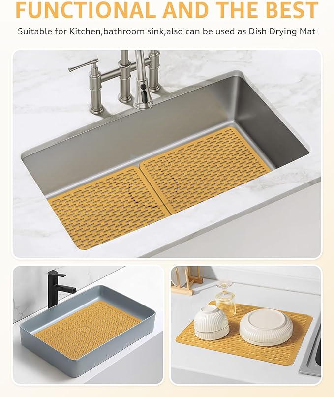 Bligli Mesh Sink Mat, 15.7 x 11.8inch Sink Prtector Mats for Kitchen Sinks, PVC Eco-Friendly Sink Protectors for Bottom of Sink, Fast Draining, Easy Cleaning, Clear Brown