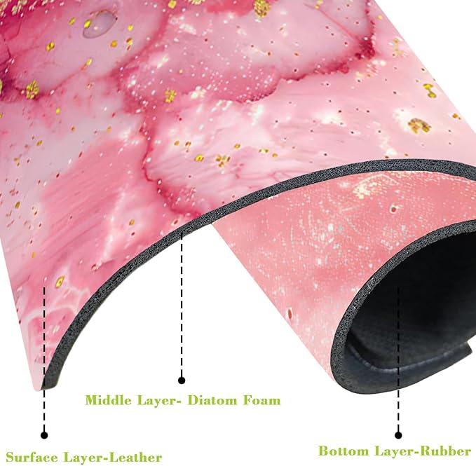 Sink Splash Guard Faucet Mat Pink Gold Marble Absorbent Fast Drying Mat Sink Gadgets Splash Guard Behind Faucet Drip Catcher for Kitchen Bathroom 15.5"X5.5"