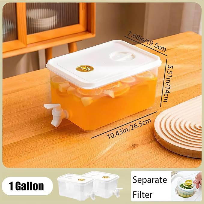 1 Gallon Beverage Drink Dispenser for Fridge, Plastic Beverage Dispenser with Spigot，Juice Container Sealed with Filter Screen，Cold Hot Drink Jug for Christmas Party Supplies (2PCS 1Gallon)