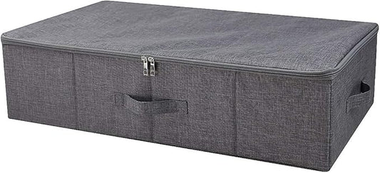 iwill CREATE PRO Underbed Storage Boxes for Bedding/Garment/Duvets/Blankets/Shoes, Folding Fabric Rigid Under bed Storage Bins with Zip Lid, Washable, Black Gray