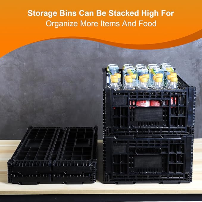 JGLDG Collapsible Storage Bin Container，52 Liter Transfer heavy duty plastic storage box , Versatile Storage Basket milk crates (1)