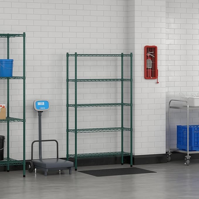 Commercial NSF Listed Green Epoxy Stationary Wire Shelving Kit 12" x 36" x 64", with 5 Shelves Perfect for Warehouse, Walk-in Refrigerator, Freezer, Grocery Store, Restaurant, Dishroom