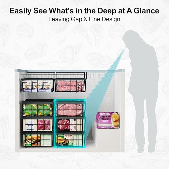 iSPECLE Large Chest Freezer Organizer Bins - 17.5" to 22.6" Expandable Length Baskets for Deep Freezer, Fit 10 to 20 Cu.FT, 2 Pack Adjustable Hanging Chest Freezer Basket, Black