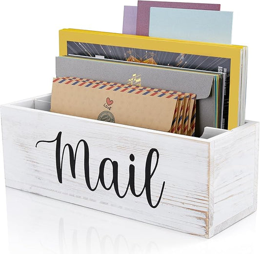 DRASTAR Mail Organizer Countertop, Mail Holder Wall Mount, Retro White Mail Sorter Organizer, Envelope Holder for Home Office