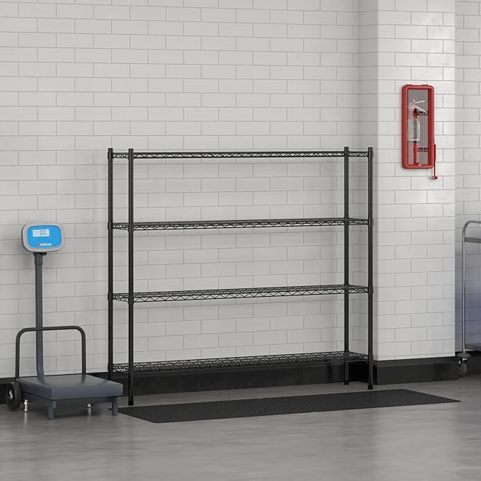 Commercial NSF Listed Black Epoxy Stationary Wire Shelving Kit 12" x 60" x 54", with 4 Shelves Perfect for Warehouse, Walk-in Refrigerator, Freezer, Grocery Store, Restaurant, Dishroom