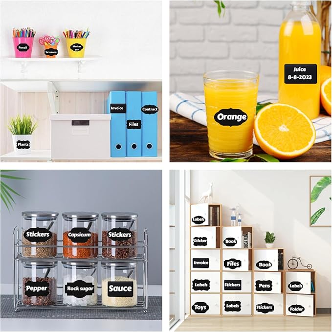 Chalkboard Labels for Food containers, 180 Pcs Label Stickers with 2 White Liquid Chalk Markers, Waterproof Reusable Bottle Labels for Jars, Storage Bins