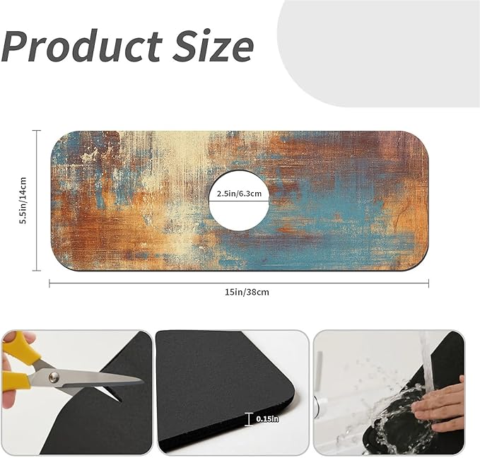 Kitchen Sink Splash Guard，Abstract grunge Faucet Mat Sink Gadgets-Super Absorbent Fast Drying Mat Drip Catcher for Kitchen, Bathroom,Sink Mat, Dish Drying Mat, Bathroom(15" X 5.5" )