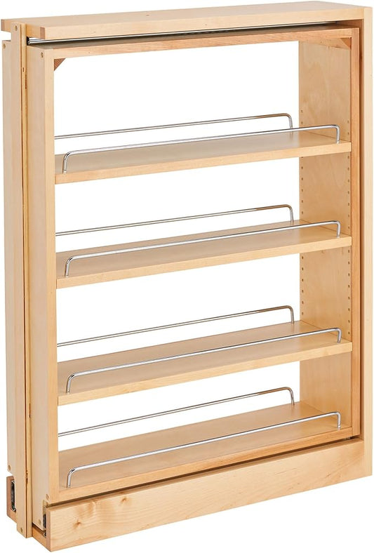 Rev-A-Shelf 6" Pull Out Shelf Organizer for Base Kitchen Cabinets, Filler Spice Rack Seasoning Storage Holder w/Soft-Close, Wood, 432-BFBBSC-6C