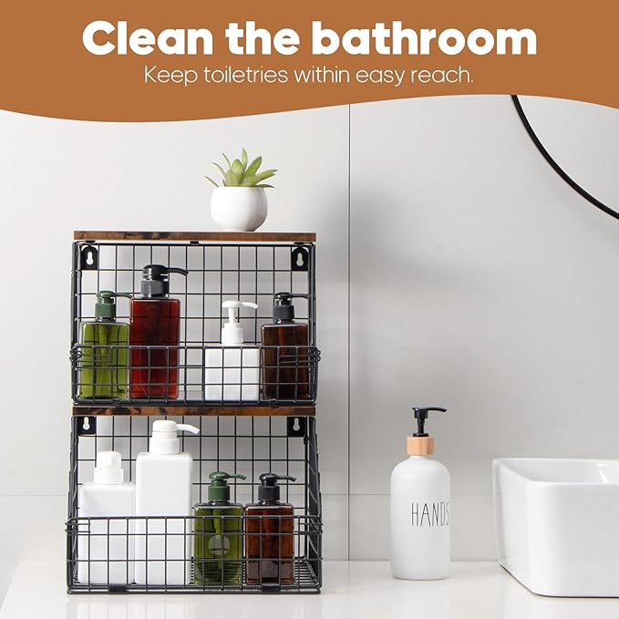 Kitchen Storage Baskets Fruit and Vegetable Baskets for Kitchen Countertop, 2 Sets Wire Wall Fruit Basket, 2 Tiered Hanging Produce Onion Potato Storage Snack Door Pantry Organizer