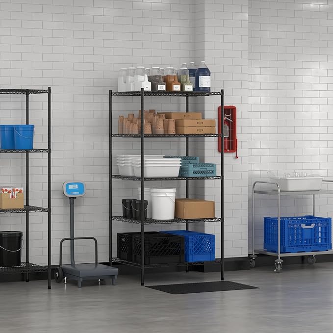 Commercial NSF Listed Black Epoxy Stationary Wire Shelving Kit 30" x 36" x 74", with 5 Shelves Perfect for Warehouse, Walk-in Refrigerator, Freezer, Grocery Store, Restaurant, Dishroom