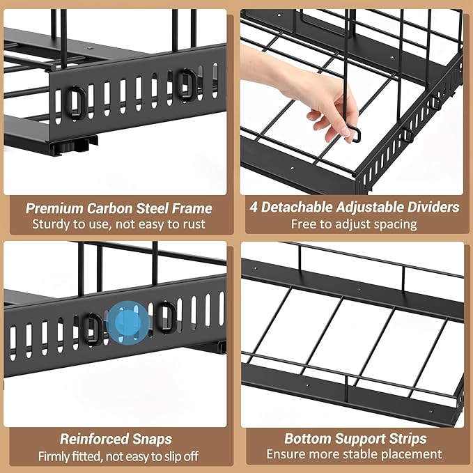 Housolution Pull Out Large Baking Tray and Cookie Sheet Organizer, 20" Deep Cutting Board Organizer with 4 Adjustable Dividers, 12" Wide Bakeware Muffin Pan Storage Rack for Cabinet