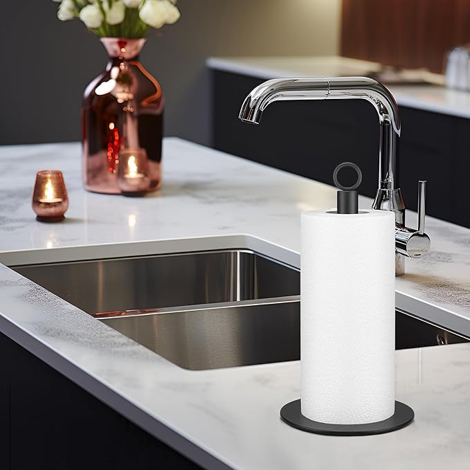 Paper Towel Holder Countertop, Black Paper Towel Holders, Stainless Steel Countertop Paper Towels Holders, Kitchen PaperRoll Holder, Non-Slip Standing Paper Towel Holders
