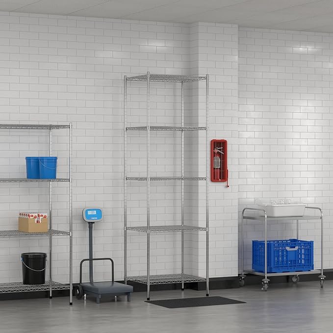 Commercial NSF Listed Chrome Stationary Wire Shelving Kit 24" x 30" x 96", with 5 Shelves Perfect for Warehouse, Walk-in Refrigerator, Freezer, Grocery Store, Restaurant, Dishroom