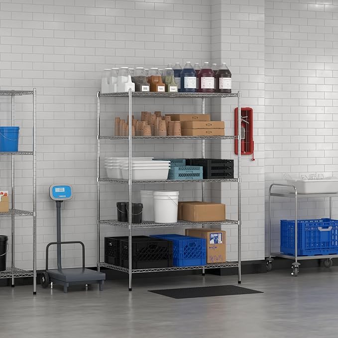 Commercial NSF Listed Chrome Stationary Wire Shelving Kit 30" x 48" x 74", with 5 Shelves Perfect for Warehouse, Walk-in Refrigerator, Freezer, Grocery Store, Restaurant, Dishroom