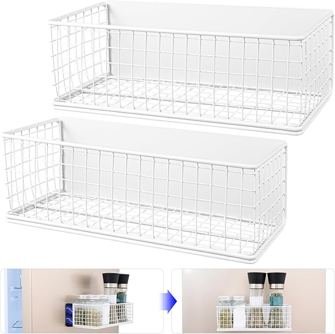 ONESIXEC 2 Pack Magnetic Basket Organizer Magnetic Baskets for Refrigerator Magnetic Storage Bin Baskets Magnetic Shelf Baskets for Home Kitchen Fridge Pantry Office Holds