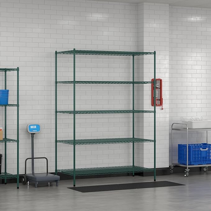 Commercial NSF Listed Green Epoxy Stationary Wire Shelving Kit 30" x 60" x 86", with 5 Shelves Perfect for Warehouse, Walk-in Refrigerator, Freezer, Grocery Store, Restaurant, Dishroom