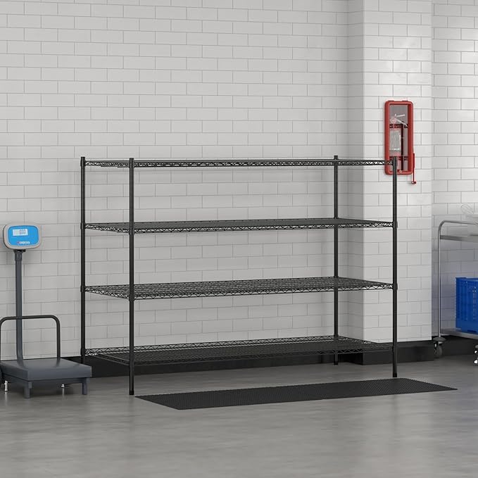 Commercial NSF Listed Black Epoxy Stationary Wire Shelving Kit 30" x 72" x 54", with 4 Shelves Perfect for Warehouse, Walk-in Refrigerator, Freezer, Grocery Store, Restaurant, Dishroom