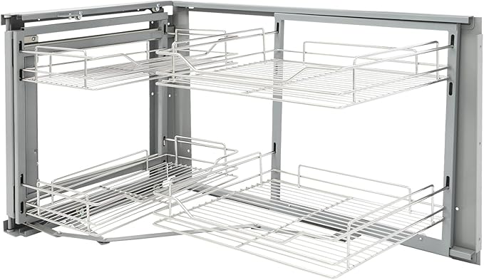Blind Corner Cabinet Pull Out Organizer, 2 Tier 4 Baskets Stainless Steel L-Shaped Kitchen Slide Out Kitchen Cabinet Organizer Shelf for 15.75” Opening Door (Left or Right)