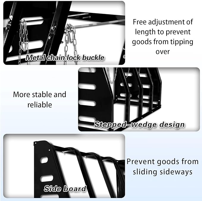 Steel Vertical Long Parts Storage Rack, Lumber Storage 1500 LBS Capacity, Heavy Duty Standing Bar Rack With Safety Chain For Garage Workshop Factory, 4 Bays, Black,