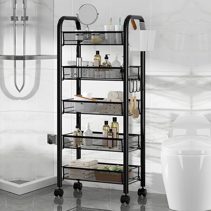 5-Tier Stackable Fruit Vegetable Basket Stand, Pantry Black