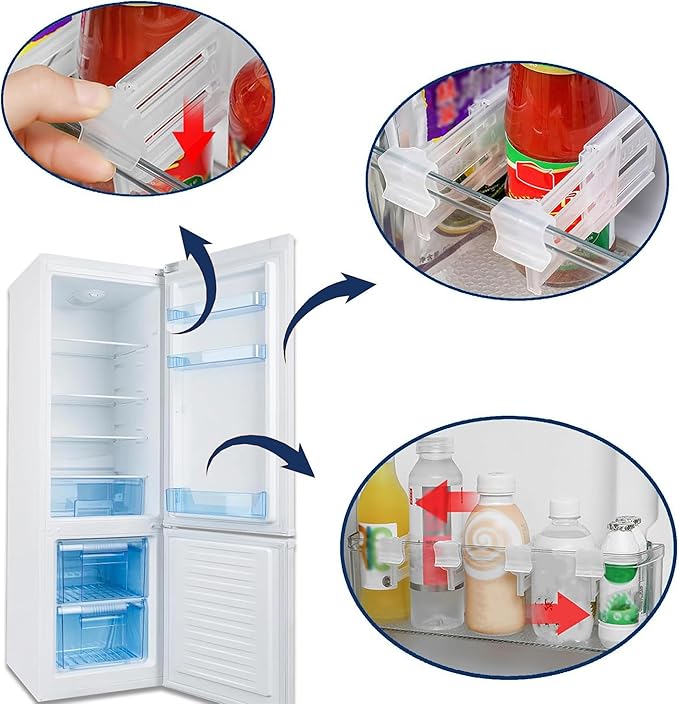 Retractable Fridge Dividers, 12 Pcs Adjustable Refrigerator Drawer Organizers with Snap-On Clips, Clear Expandable Dividers (3.1-4.7 Inch) for Kitchen Cabinet & Fridge Storage
