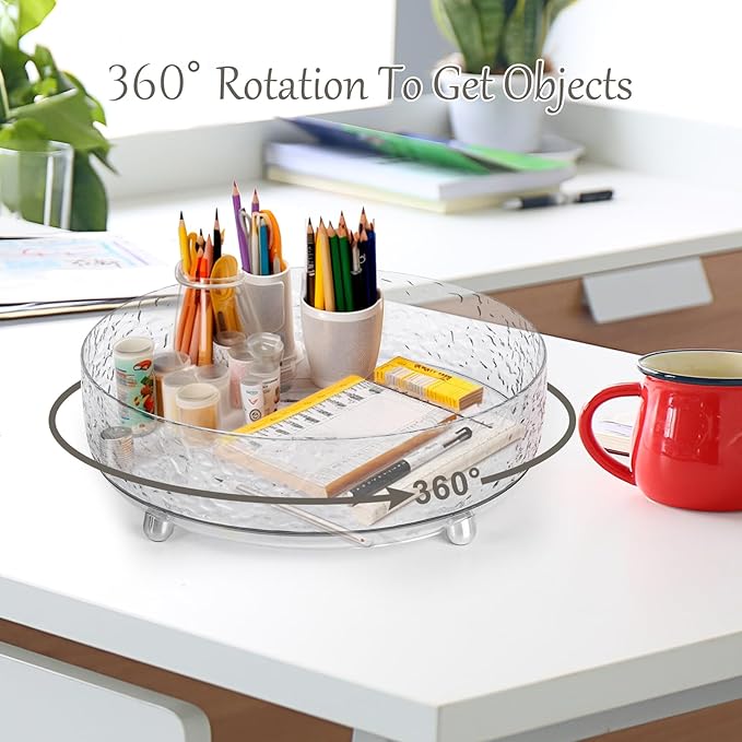 360° Rotating Makeup Organizer, 11'' Lazy Susan Perfume Organizer Tray, Spinning Skincare Cosmetics Storage Organizer for Vanity, Dresser and Bathroom Countertop (Clear)