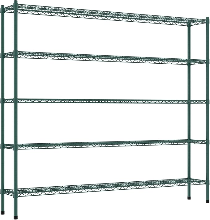 Commercial NSF Listed Green Epoxy Stationary Wire Shelving Kit 12" x 72" x 64", with 5 Shelves Perfect for Warehouse, Walk-in Refrigerator, Freezer, Grocery Store, Restaurant, Dishroom