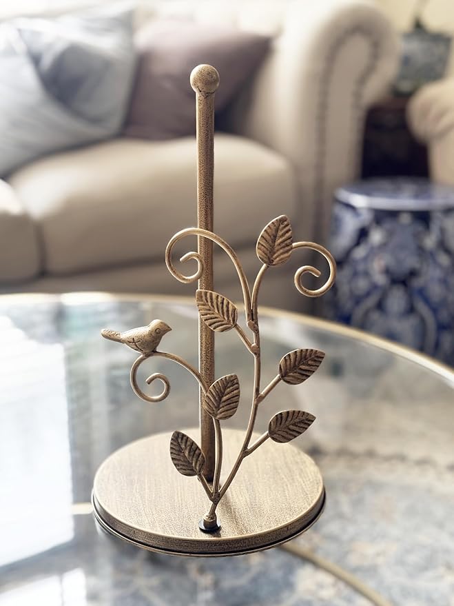Bird Paper Towel Kitchen Roll Holder | Vintage Brass Gold | Elegant Premium Kitchen Countertop Roll Dispenser