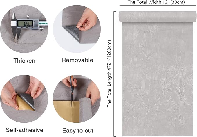 CHIHUT Self Adhesive Light Grey Velvet Felt Drawer Liner 12”x472” Thick Removable Velvet Flocking Contact Paper Peel and Stick Fabric Wallpaper for Bedroom Dresser Cabinets Jewelry Box Shelf Liner