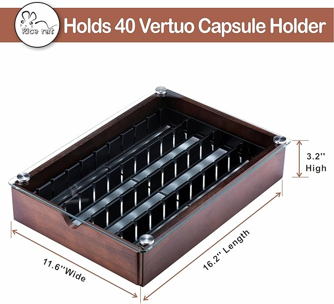 Rice rat Nespresso Pod Holder Vertuo Pod Drawer With Glass For Cabinet Vertuoline Pod Storage Rack For Counter (40 Pods)