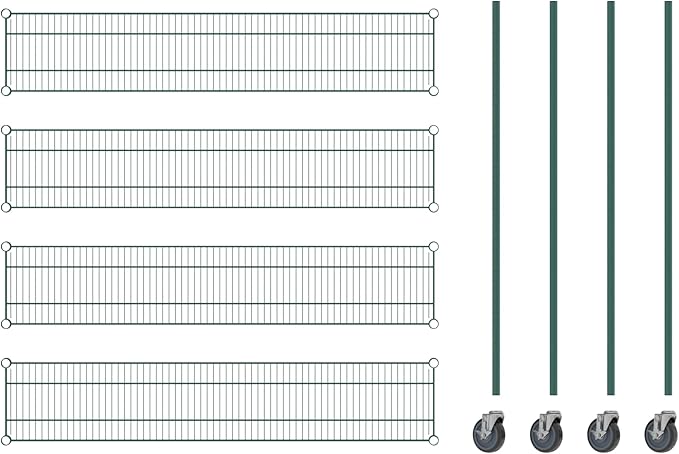 Commercial NSF Listed Green Epoxy Mobile Wire Shelving Kit 12" x 60" x 60", with 4 Shelves Perfect for Warehouse, Walk-in Refrigerator, Freezer, Grocery Store, Restaurant, Dishroom