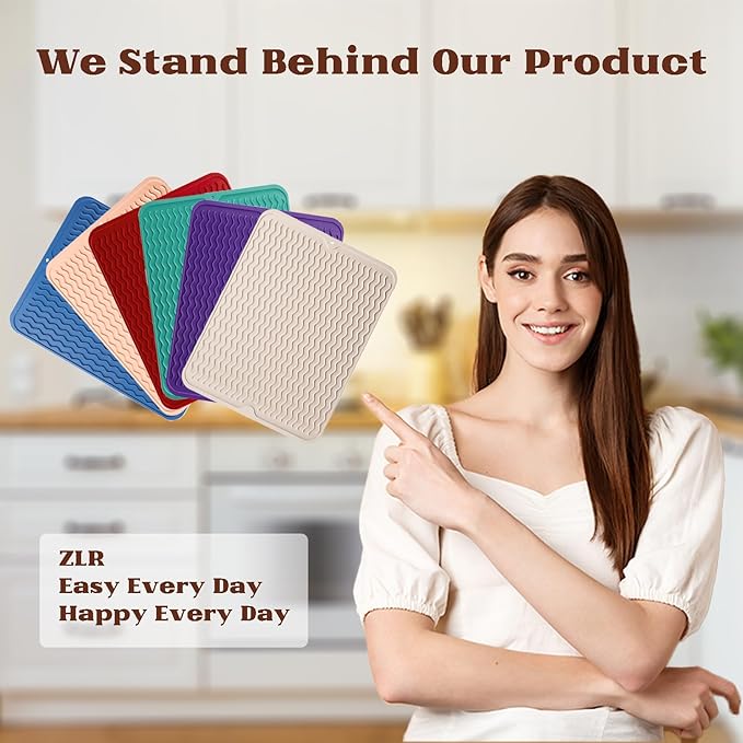 ZLR Silicone Dish Drying Mat 12" x 12" Square - Small Heat Resistant Trivet & Countertop Protector for Air Fryer, Coffee Maker - Waterproof Kitchen Drain Pad for Cups, Fruit (Midnight Blue)