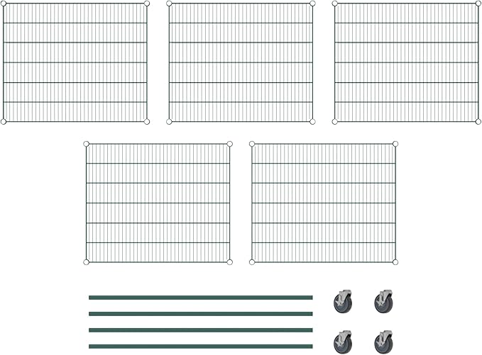 Commercial NSF Listed Green Epoxy Mobile Wire Shelving Kit 30" x 36" x 60", with 5 Shelves Perfect for Warehouse, Walk-in Refrigerator, Freezer, Grocery Store, Restaurant, Dishroom