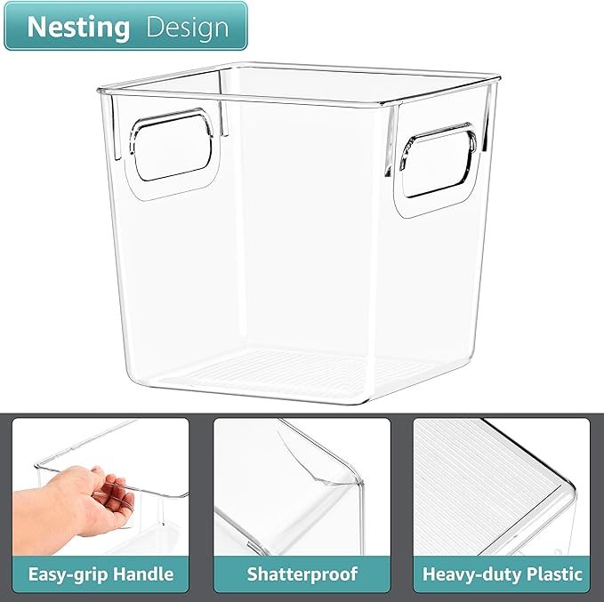 Sorbus 8 Pack Small Clear Plastic Storage Bins, Clear Organizer Bins with Handle for Kitchen, Pantry, Cabinet, Refrigerator, Craft, Toys, Clothes, Closet, Under Sink, Bathroom Organizers and Storage