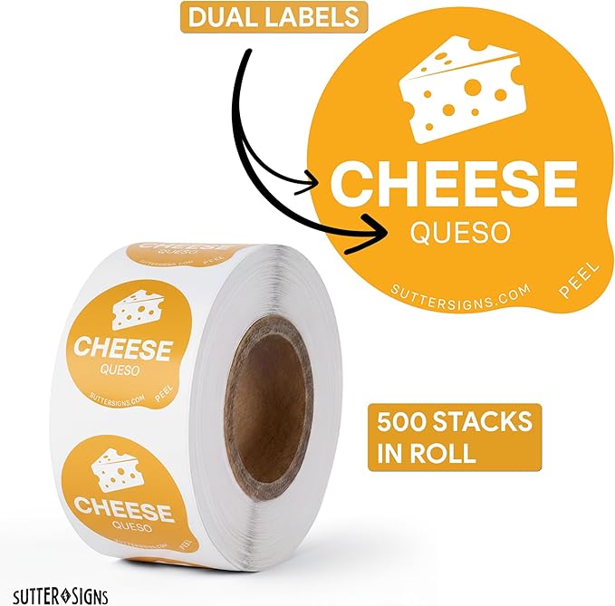 Cheese Food Labels 500 pcs | 1" Dot Bold Sticker Labels for Party Buffet, Delis, Sandwich Shops, Food Containers