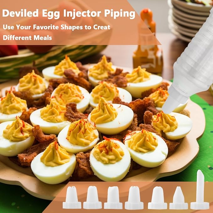 2 Layer Deviled Egg Containers with Lid, 36 Slots Deviled Egg Tray Carrier with Handle and Injector Piping Tool, Fridge Stackable Portable Clear Storage Egg Platter for Party Picnic Travel (Orange)