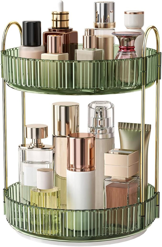 360° Rotating Makeup Organizer, Large Capacity Skincare Organizer, 2 Tier Cosmetic Skin Care Perfume Dresser Organizer, Fits Cosmetics, Perfume, Skin Care, Lipstick