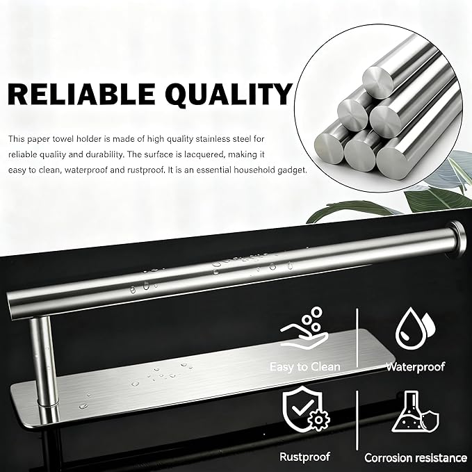 Magnetic Paper Towel Holder - No Drill, Paper Towel Roll Holder Magnet Towel Rack Wall Mount Fridge Organizer for Kitchen RV Grill Garage