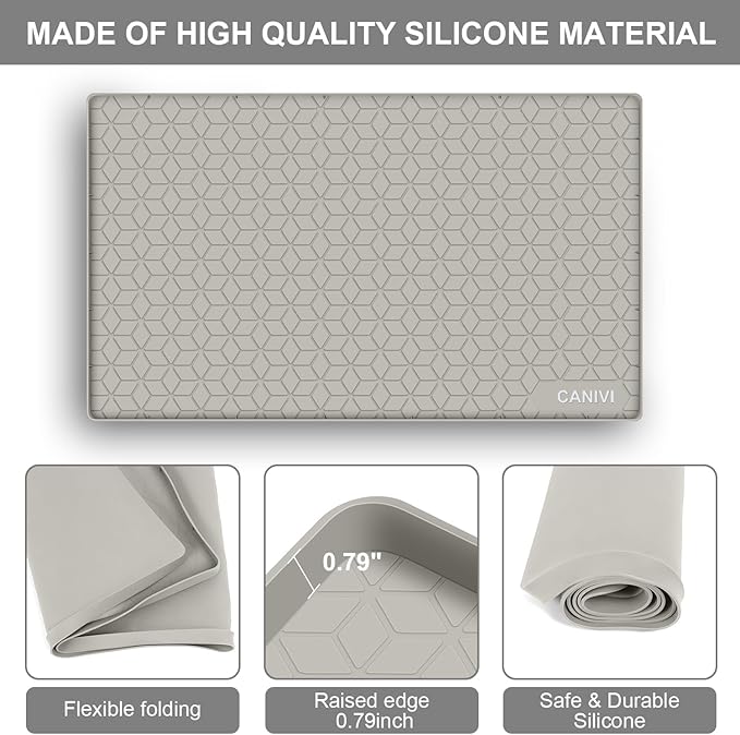 CANIVI Under Sink Mat, 31" x 22" Waterproof Silicone Under Sink Tray for Kitchen & Laundry Cabinets, Kitchen Cabinet Shelf Protector, Up to 3.2 Gallons Liquid, Fits 36 inch Standard Cabinet (Khaki)